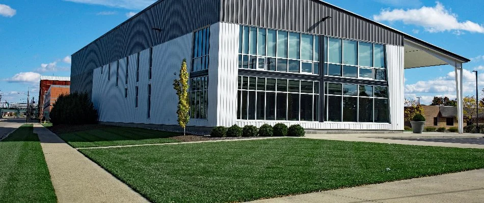 Commercial property in Brownstown, PA, with walkways, green lawn, and landscaping.